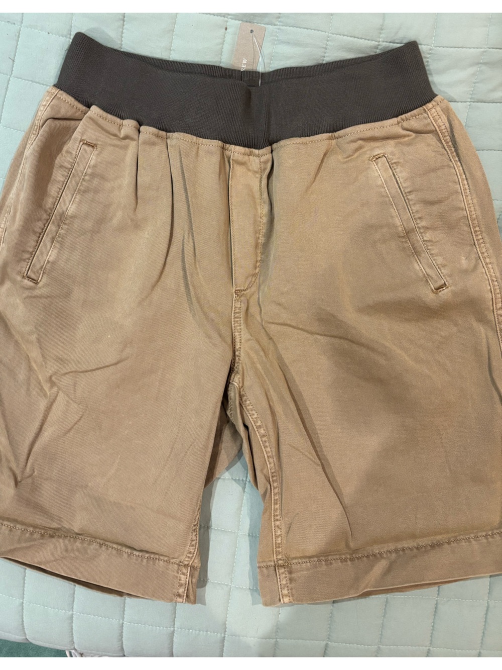J. Crew Khaki Tan 9” Pull-On Shorts with Olive Green Waistband